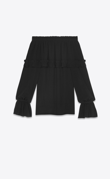 SAINT LAURENT Tops and Blouses Woman Gypsy blouse with smocked shoulders in black silk georgette b_V4